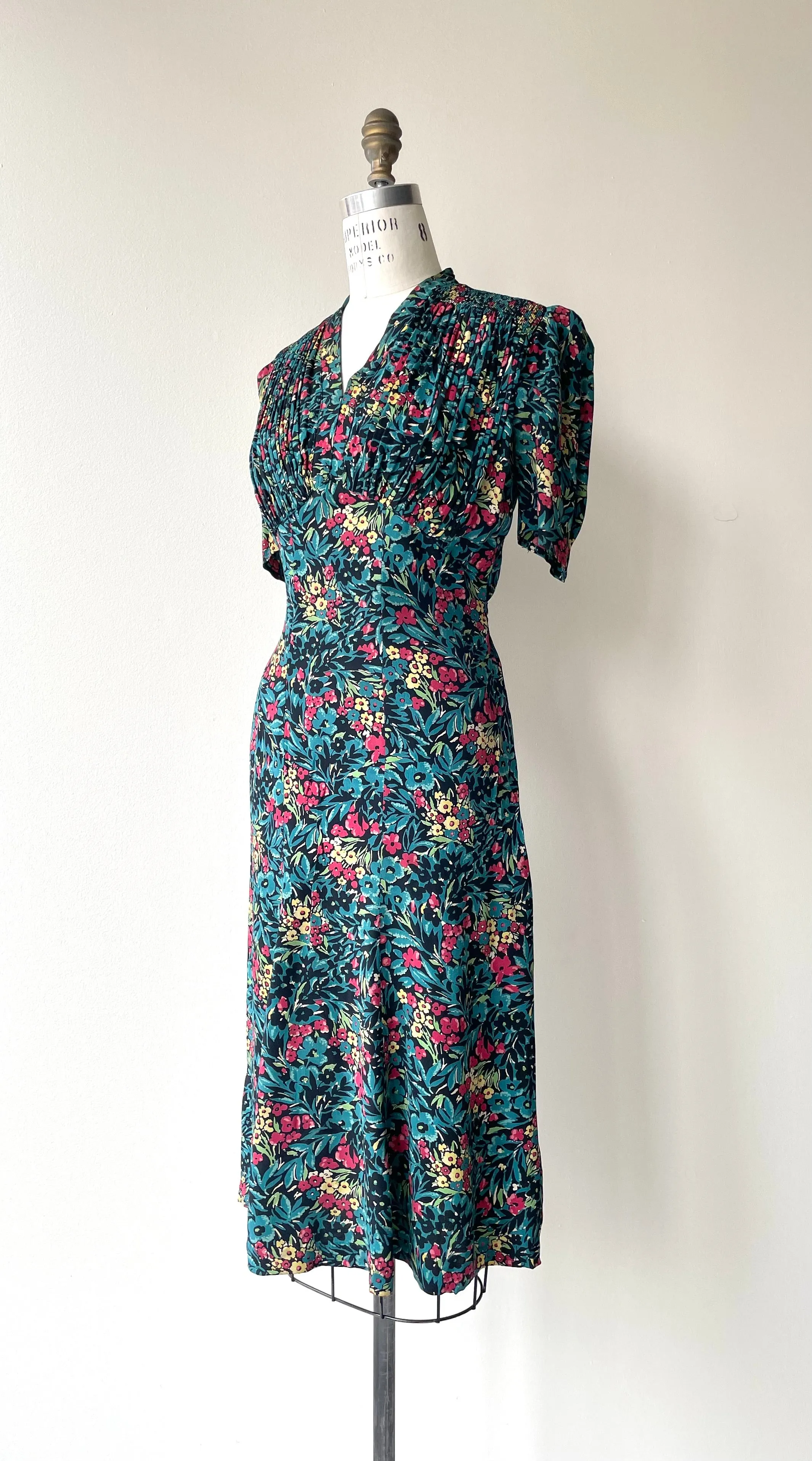 1930s Field Flowers Silk Dress