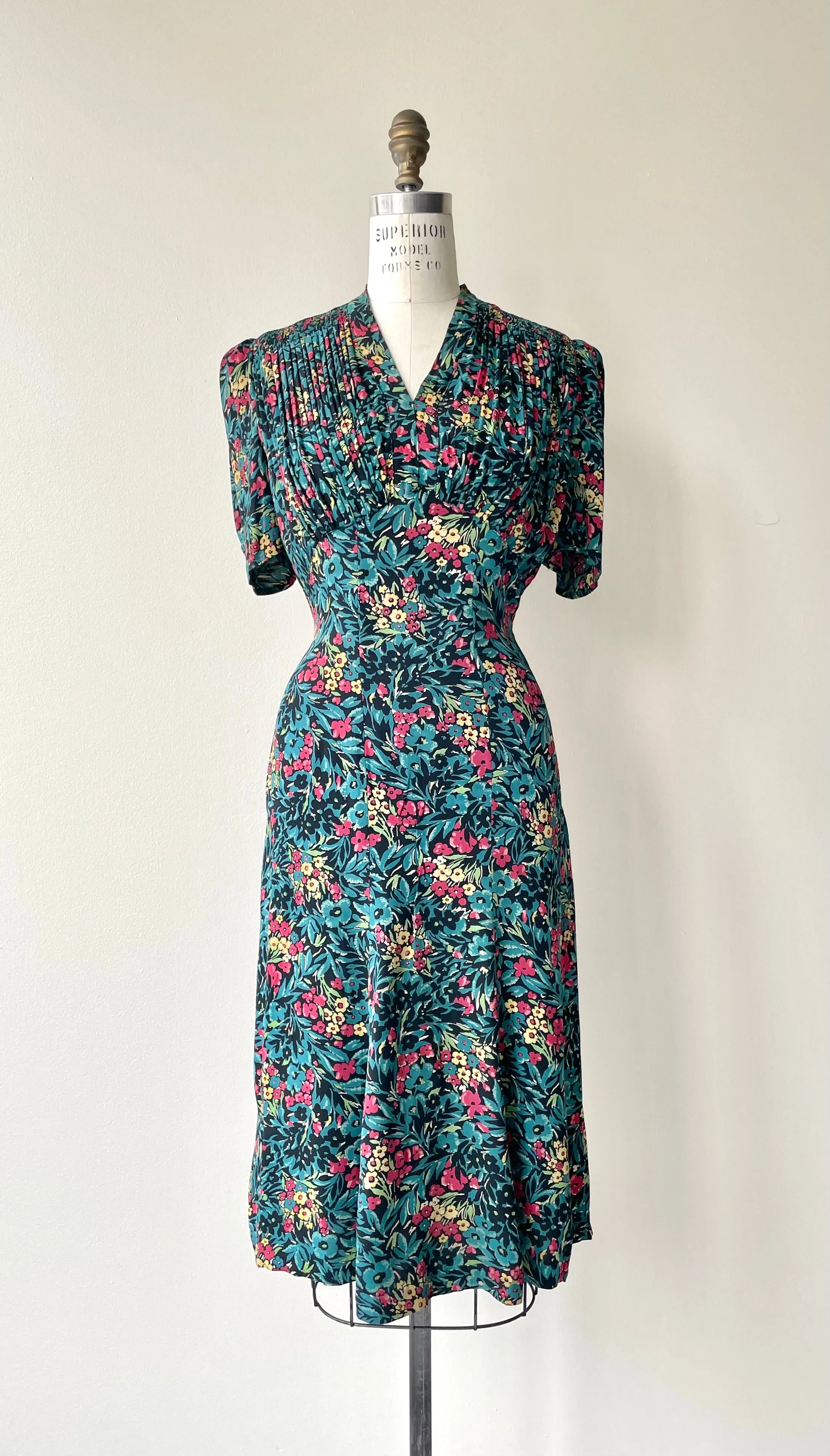 1930s Field Flowers Silk Dress