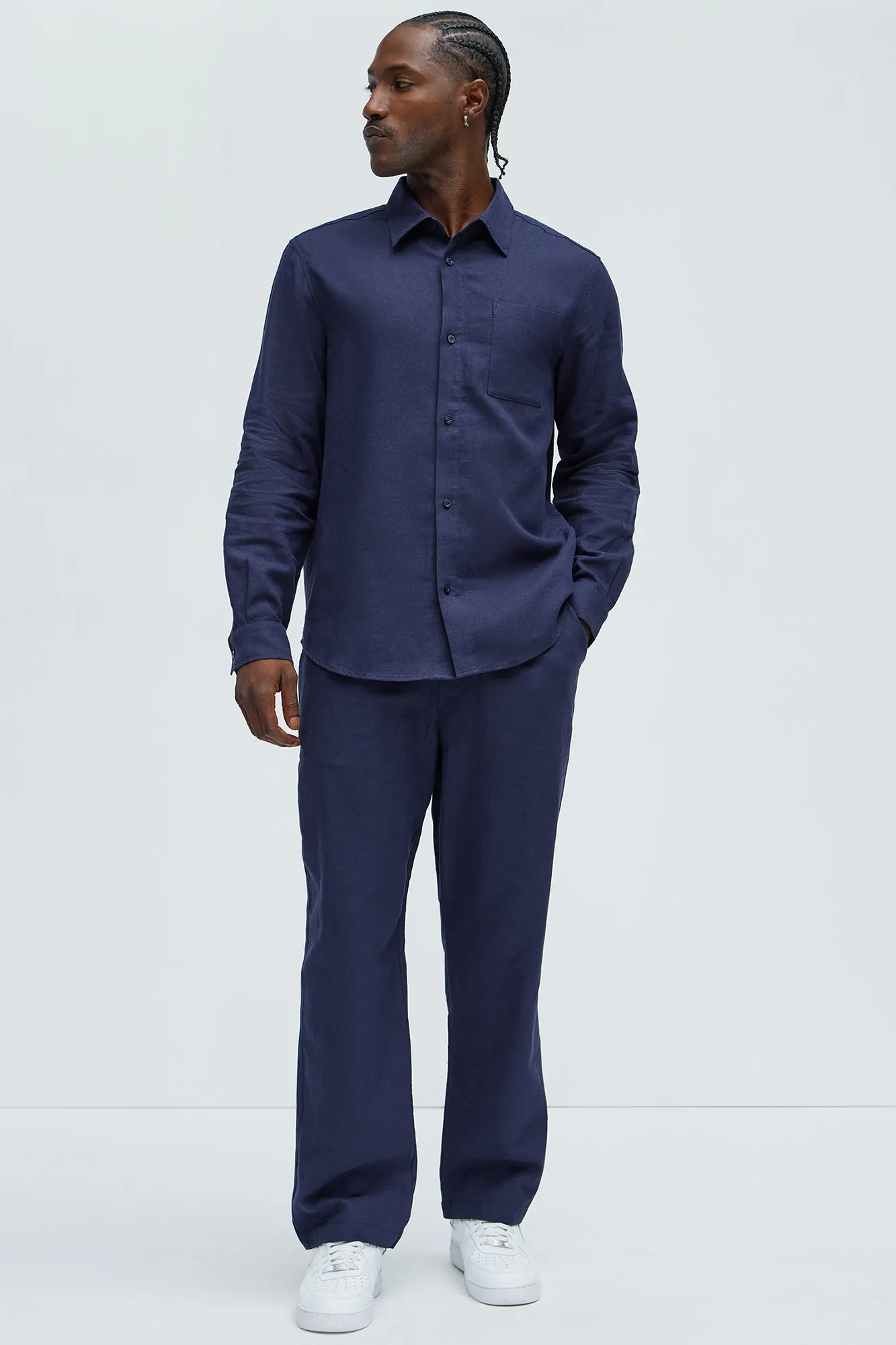 Bahamas Straight Linen Pants - Navy