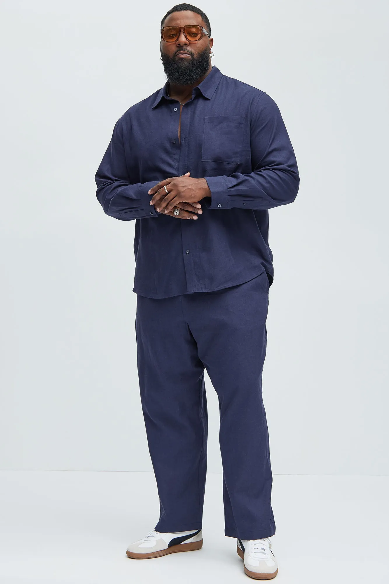 Bahamas Straight Linen Pants - Navy