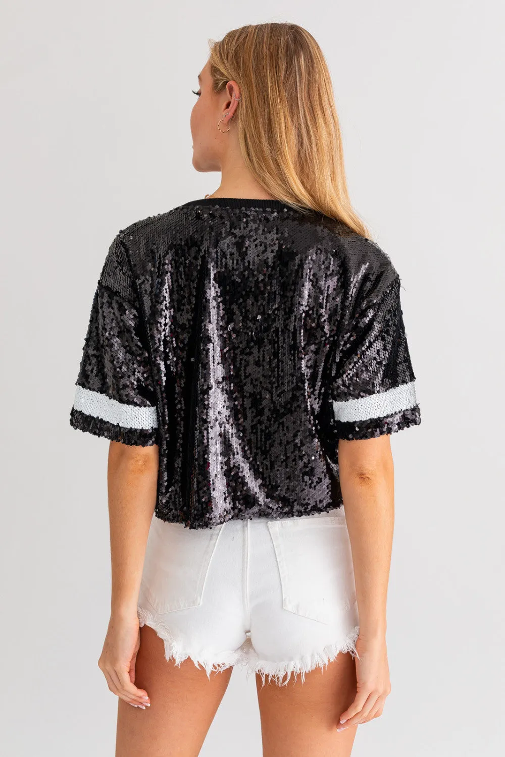 black game day sequin crop