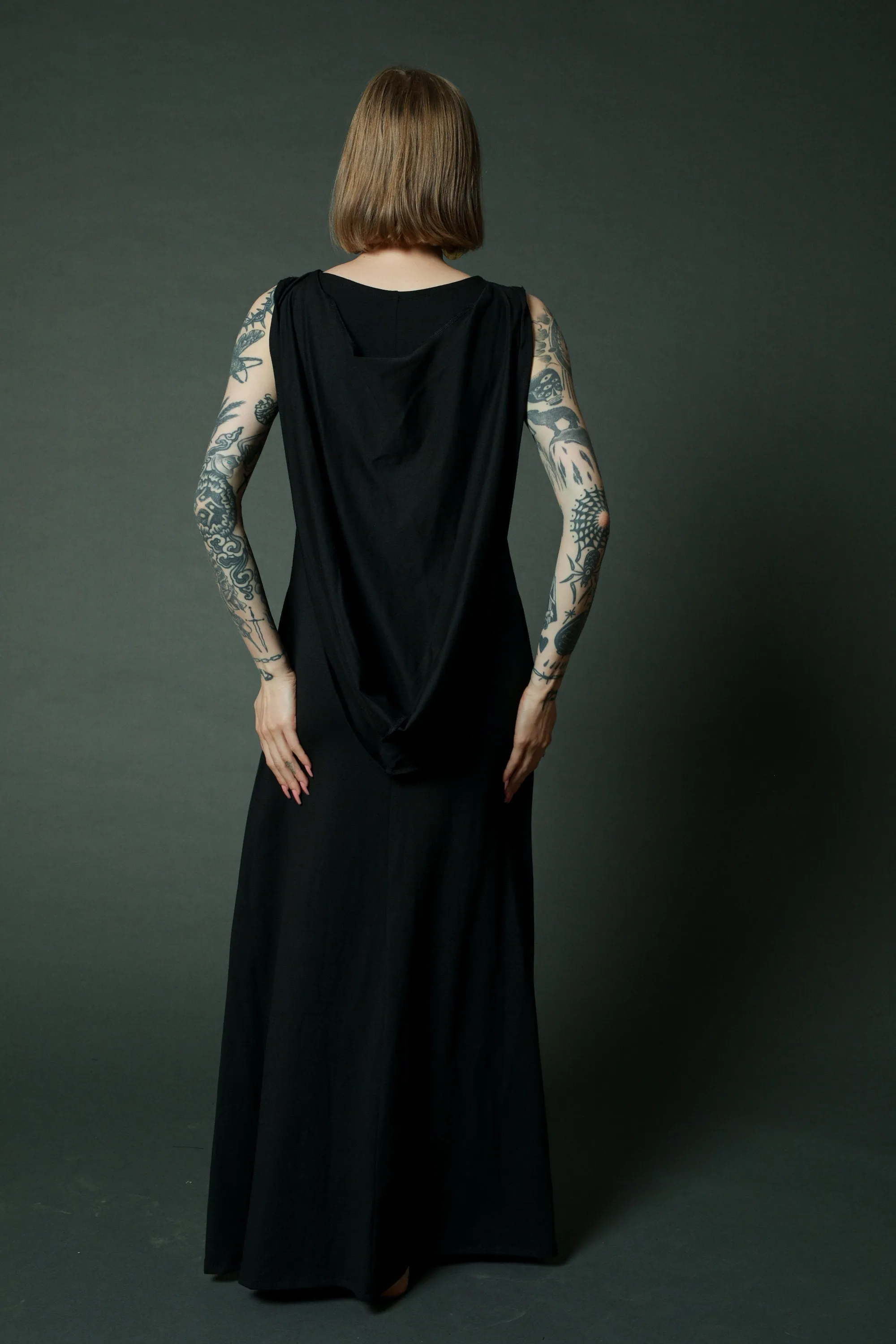 Black Maxi Dress with extra long hoodie