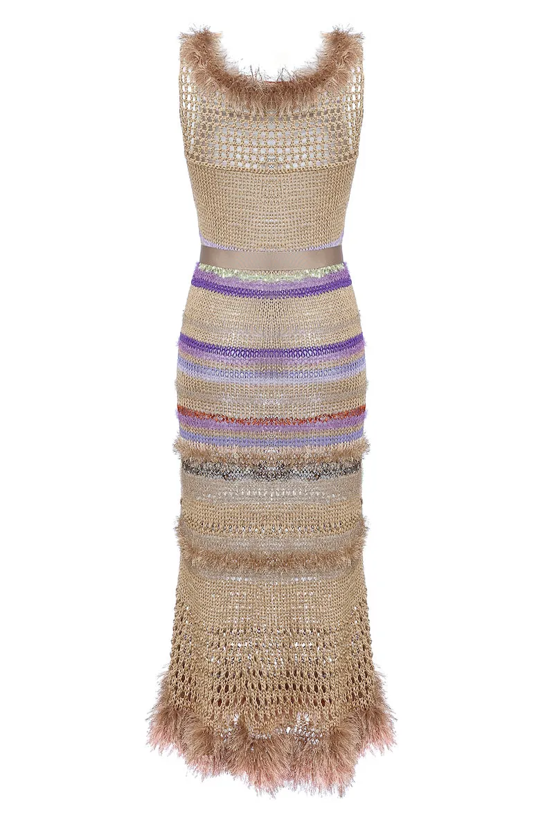 CAMILA BROWN MULTICOLOR HANDMADE KNIT DRESS