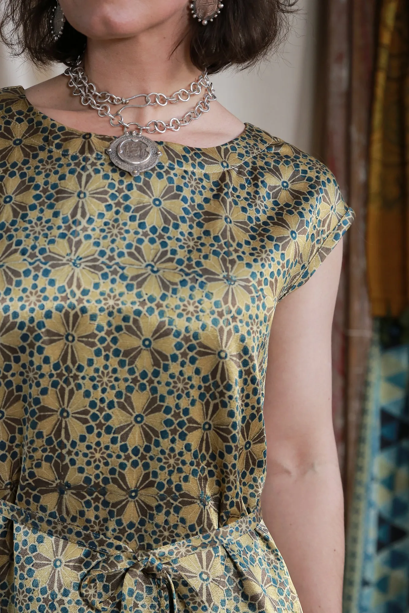 Cap Sleeve Dress Ajrakh Silk Mashru