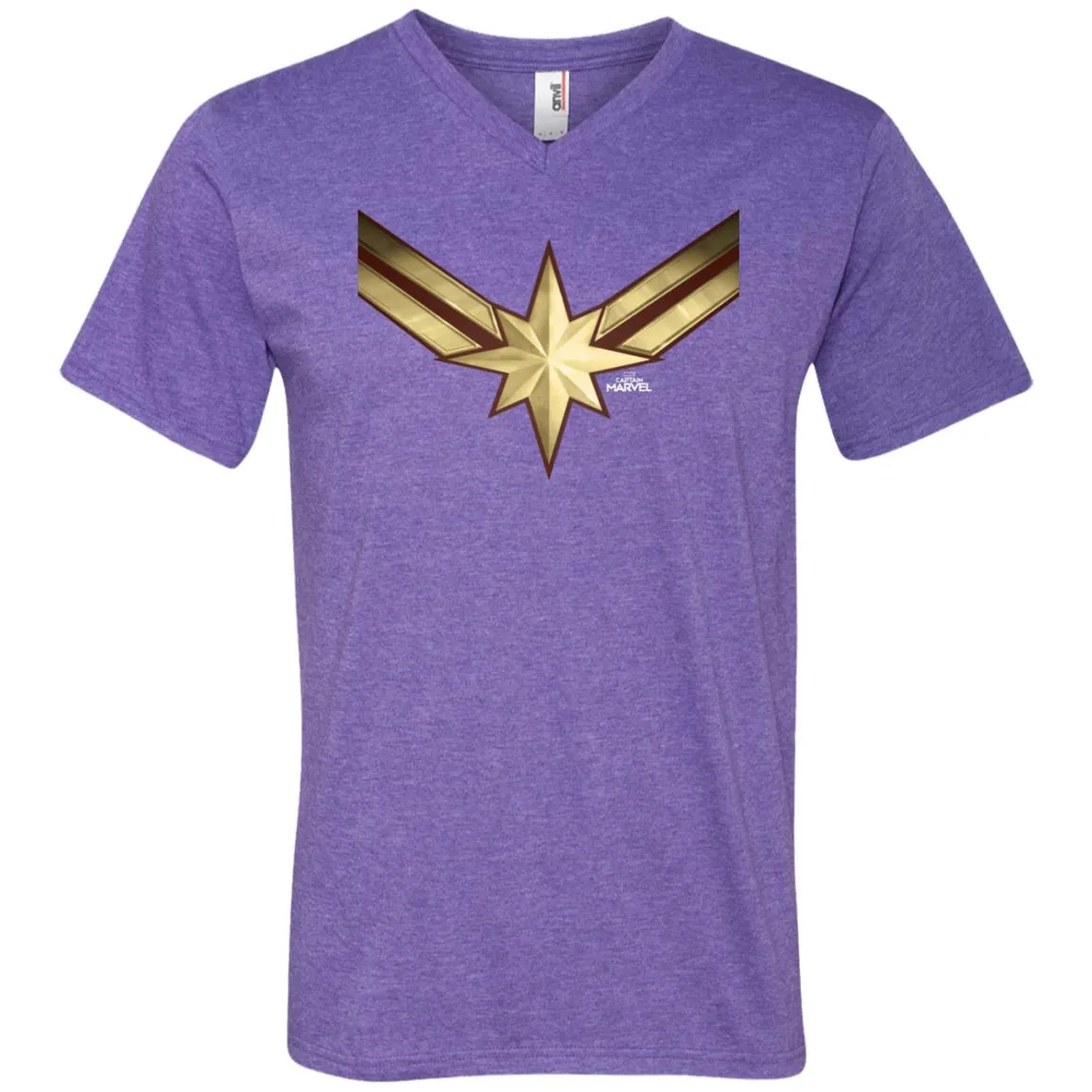 Captain Marvel Gleaming Chest Logo Men V-Neck T-Shirt