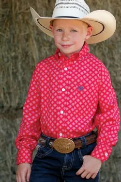 CINCH BOY'S DIAMOND PRINT BUTTON-DOWN WESTERN SHIRT - RED- MTW7060284