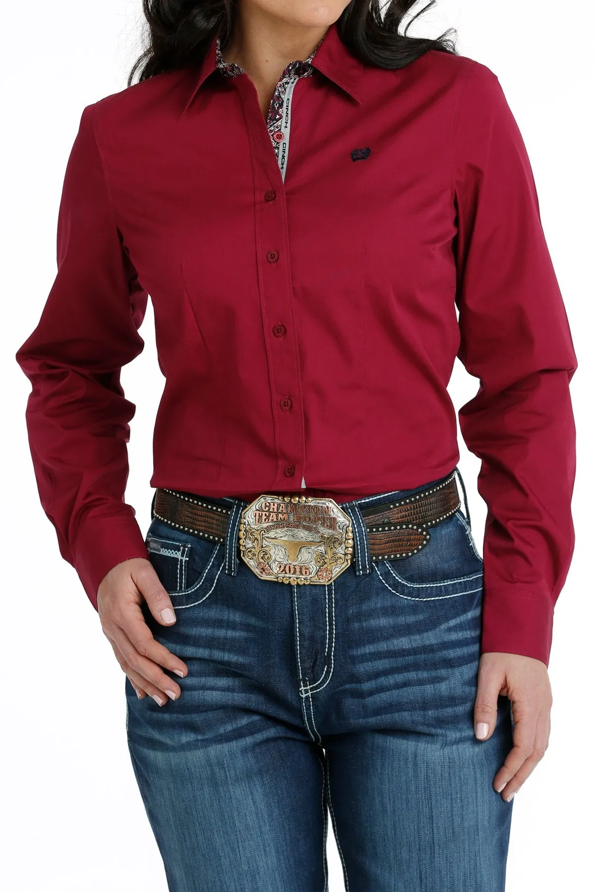 Cinch Ladies Button Down Western L/S Shirt - Burgandy - MSW9165041