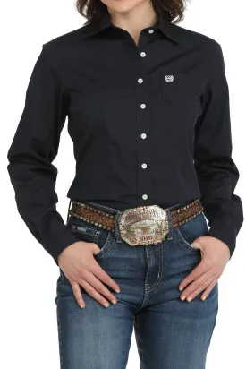 Cinch Ladies Solid Navy Button Down Western L/S Shirt - Navy - MSW9164108