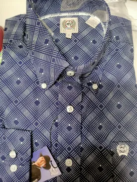 Cinch Mens Navy Print L/S Shirt - MTW1104968 - Size S