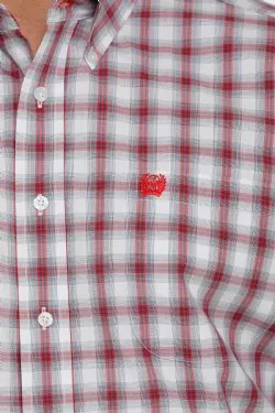 CINCH MEN'S PLAID BUTTON-DOWN WESTERN S/S SHIRT - WHITE / NAVY / RED