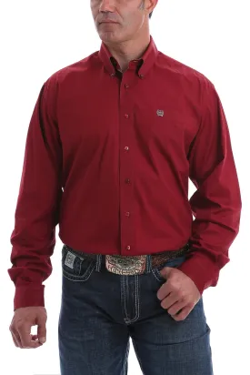 Cinch Mens Solid Burgandy Long Sleeved Shirt