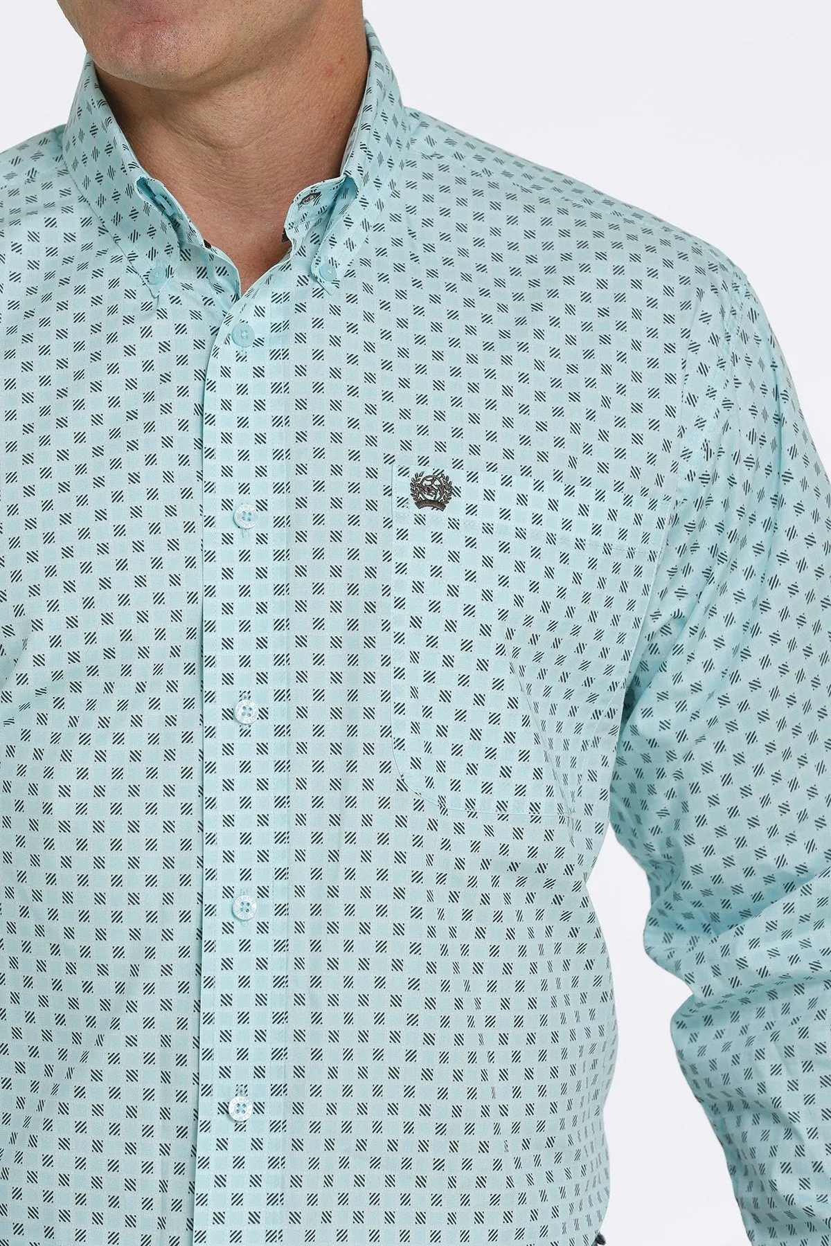 Cinch Mens Square Print Buttoned Down L/S Shirt - Aqua/Brown - MTW1105436