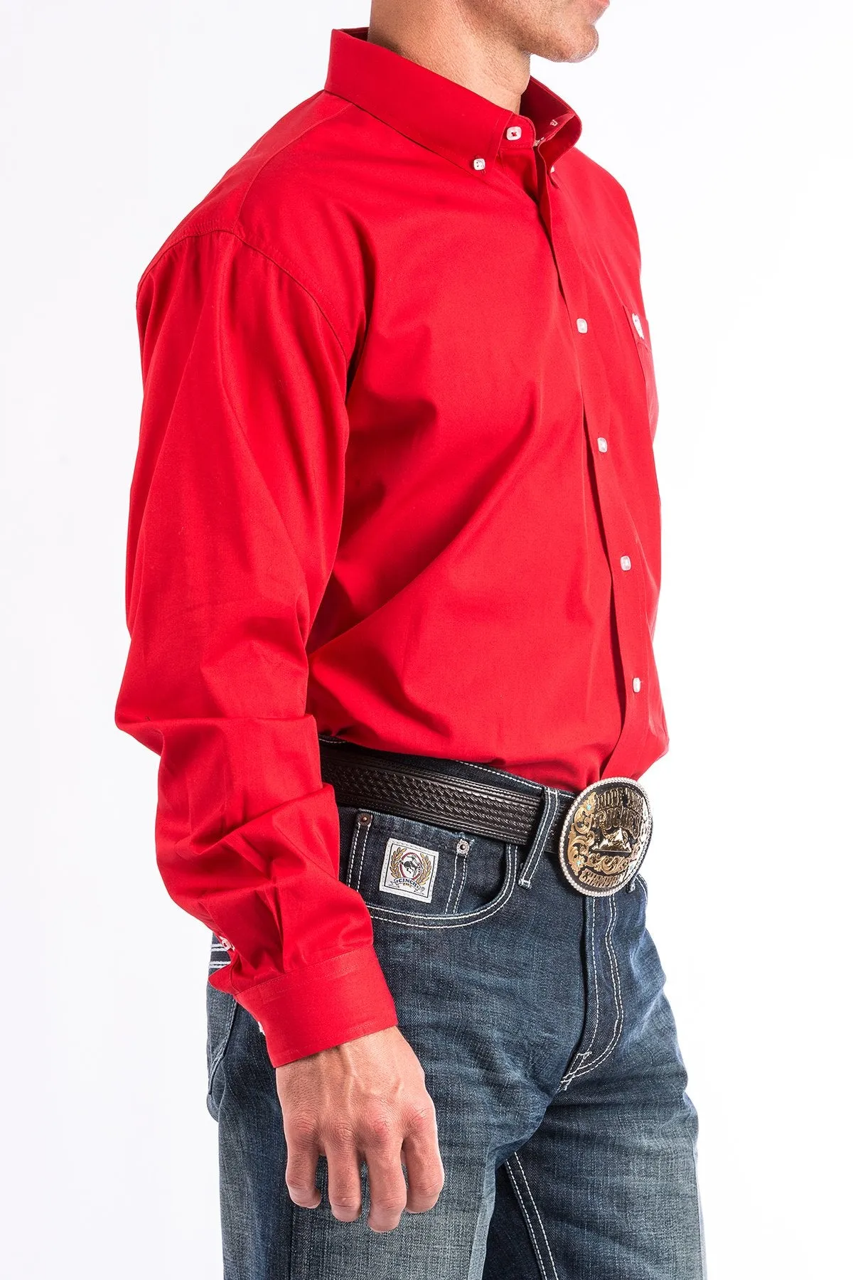 Cinch Solid Red L/S Shirt- MTW1103313