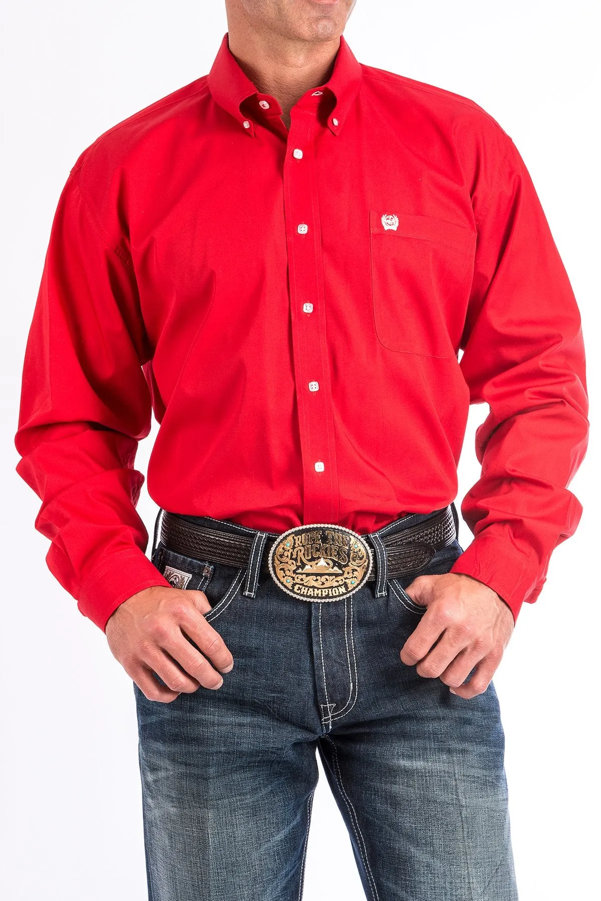 Cinch Solid Red L/S Shirt- MTW1103313