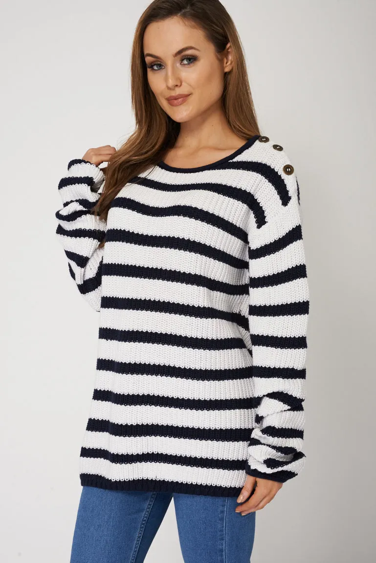 Cotton Blend Shoulder Button Striped Jumper Ex-Branded