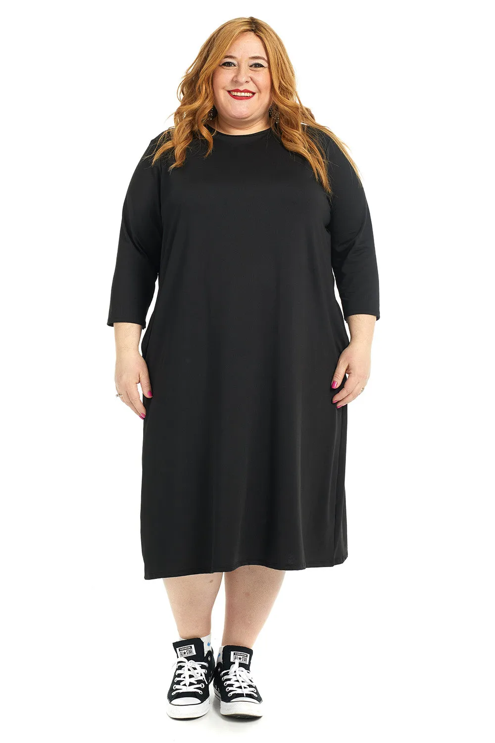 Esteez NADIA Dress - Women's Sports Shift Dress - Mesh Jersey - 3/4 Sleeves - BLACK