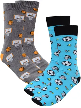 Football & Basketball Sports 2 Pack Mens Novelty Crazy Dress Crew Socks