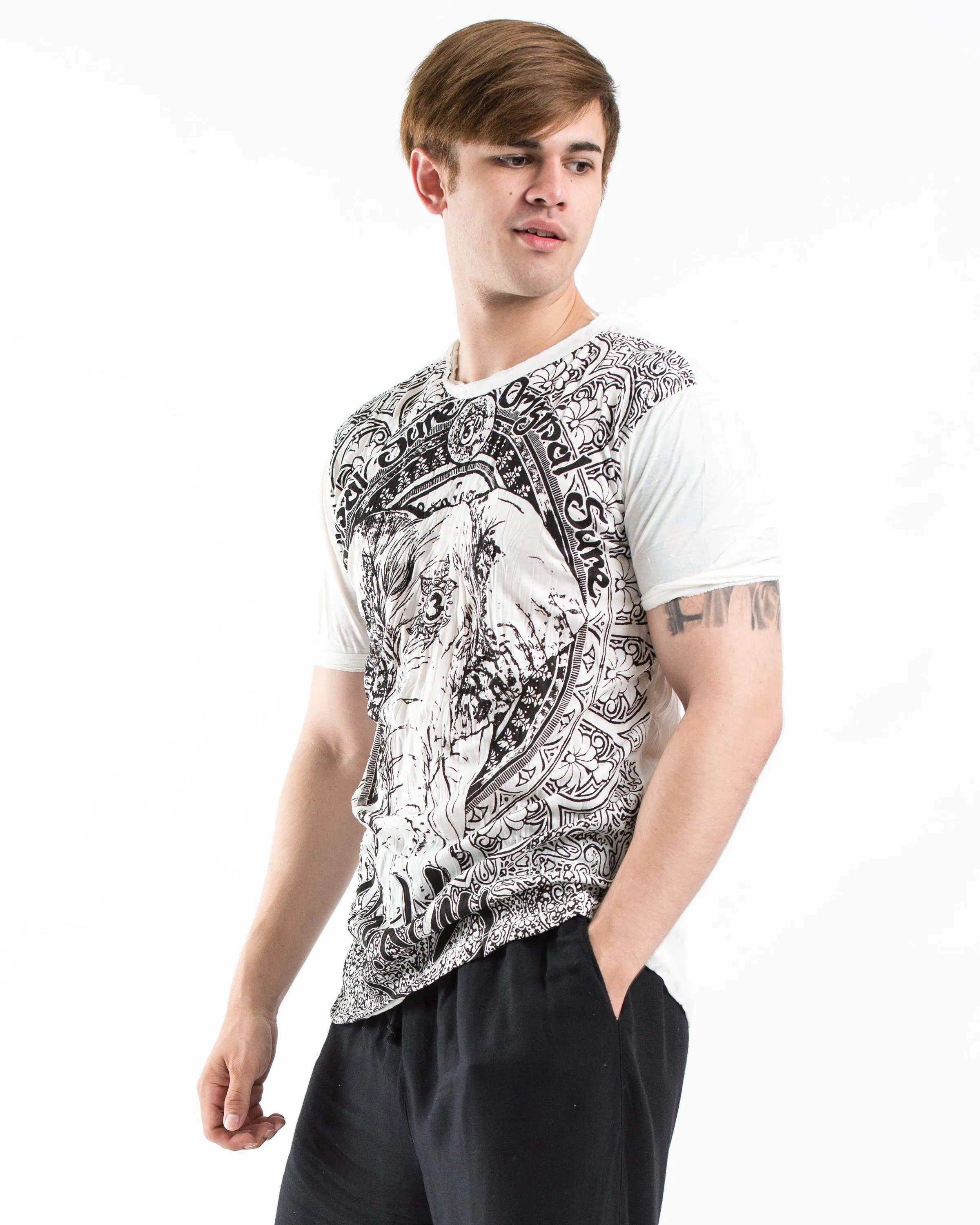 Mens Wild Elephant  T-Shirt in White