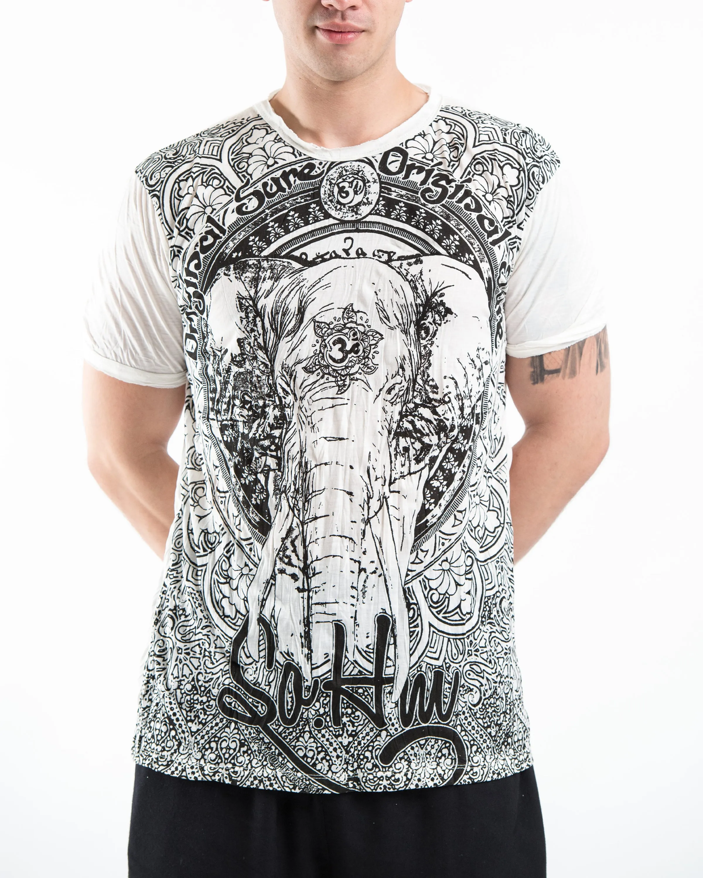 Mens Wild Elephant  T-Shirt in White