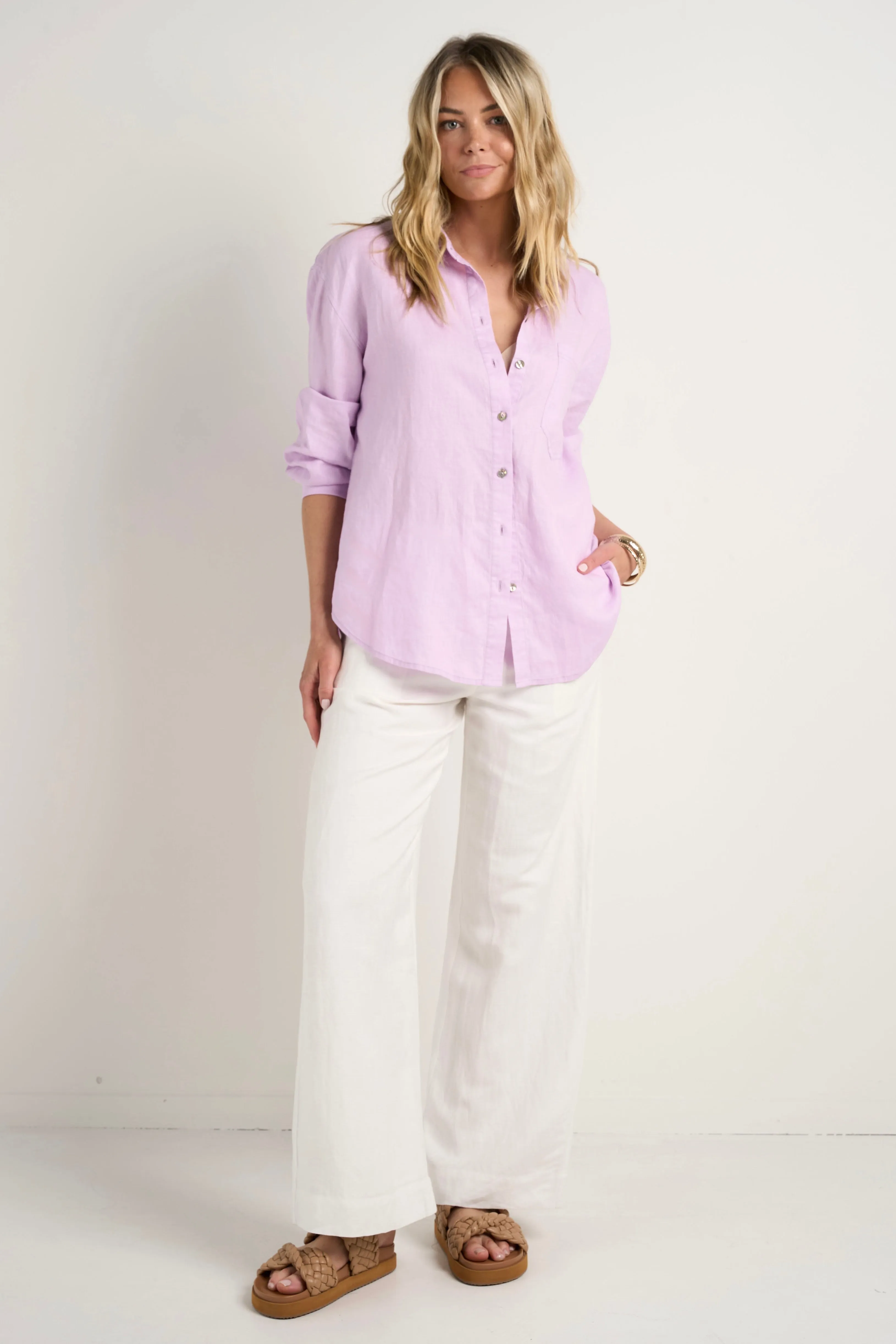 Optimum Lilac Linen Oversized Shirt