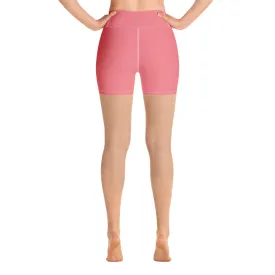 Peach Pink Yoga Shorts, Pastel Solid Color Women's Best Short Tights-Made in USA/EU/MX