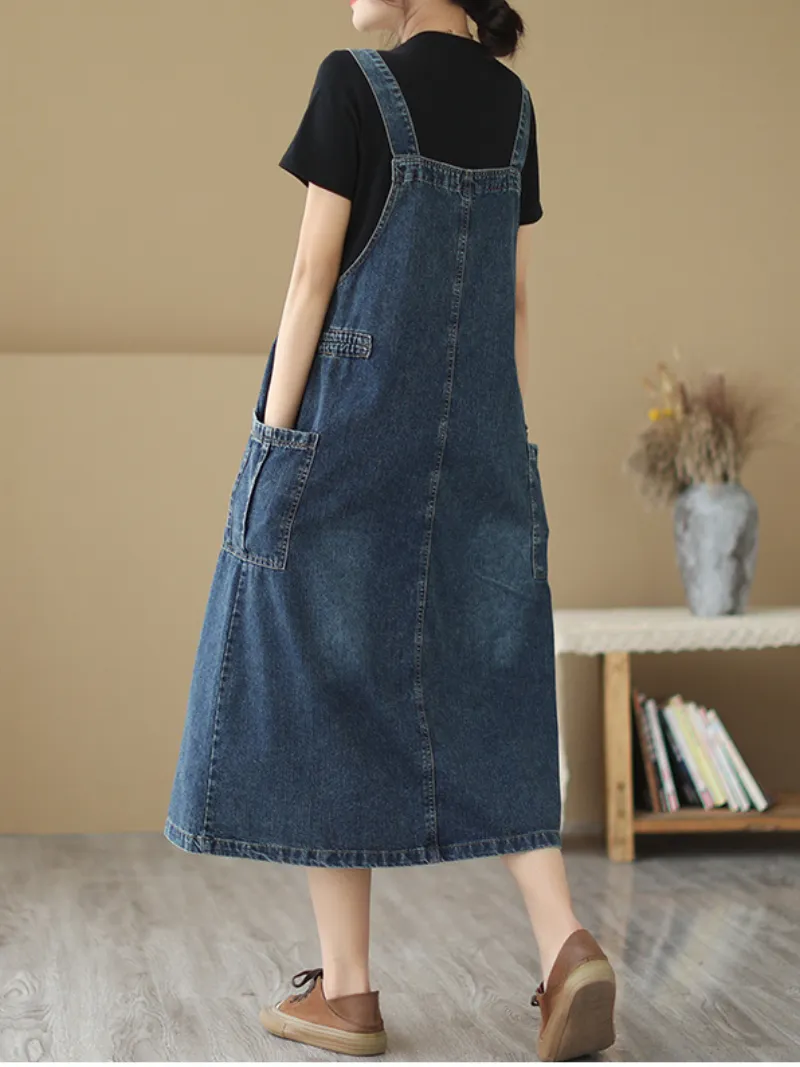 Pure Soul Denim Round Neck Loose Salopette Dress