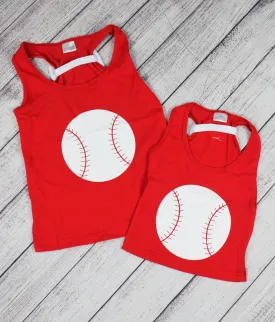 Red Baseball Mommy and Me Back Bow Tank