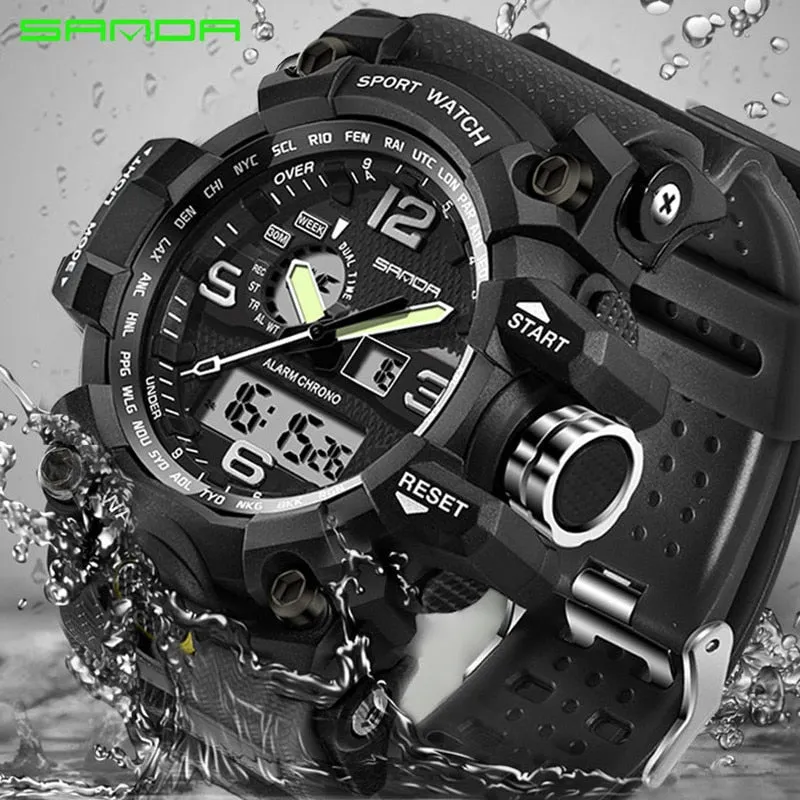 SANDA top luxury brand G style men's military sports watch LED digital watch waterproof men's watch Relogio Masculino