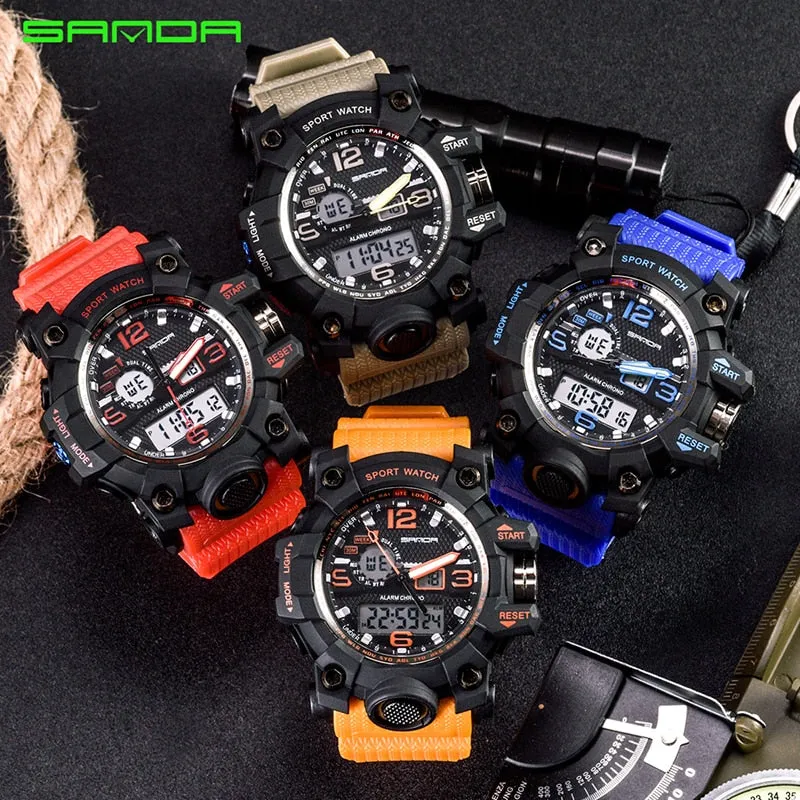 SANDA top luxury brand G style men's military sports watch LED digital watch waterproof men's watch Relogio Masculino