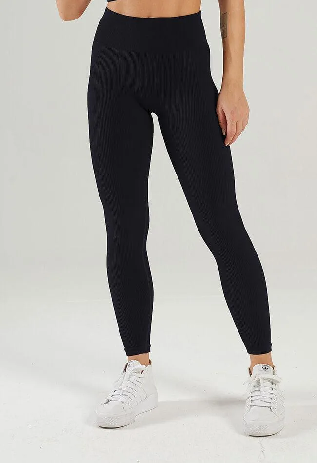 Solid Ribbed High Waist Seamless Legging - Century