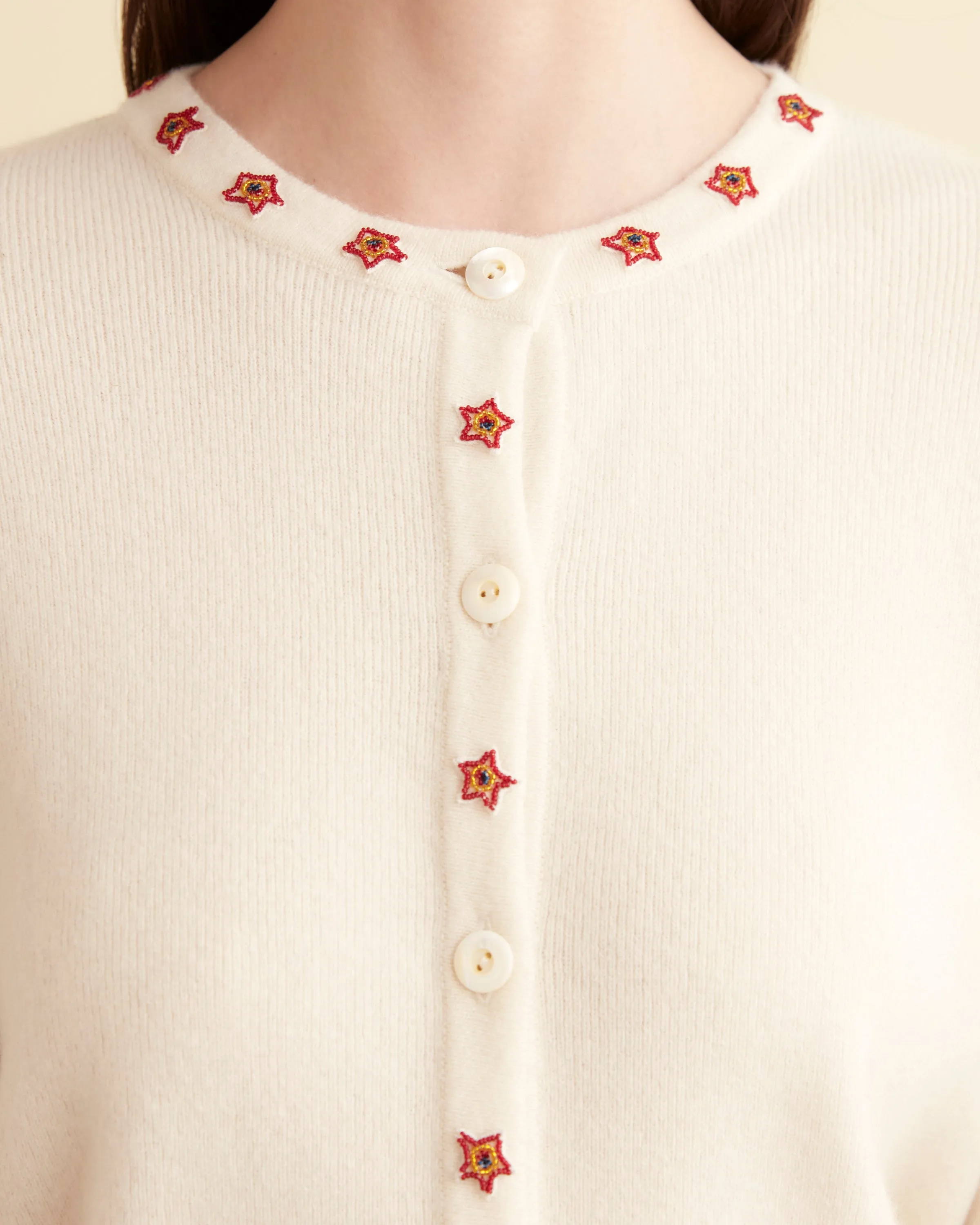 Starflower Beaded Cardigan - Cream