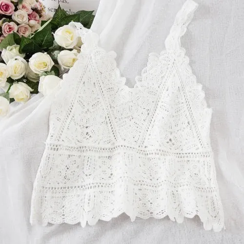 Summer Sweet Short Style Lace Vest crop top Women Hollow Out Fashion Camis Vacation Beach Knitted LooseTop Womens Sexy Tank Tops