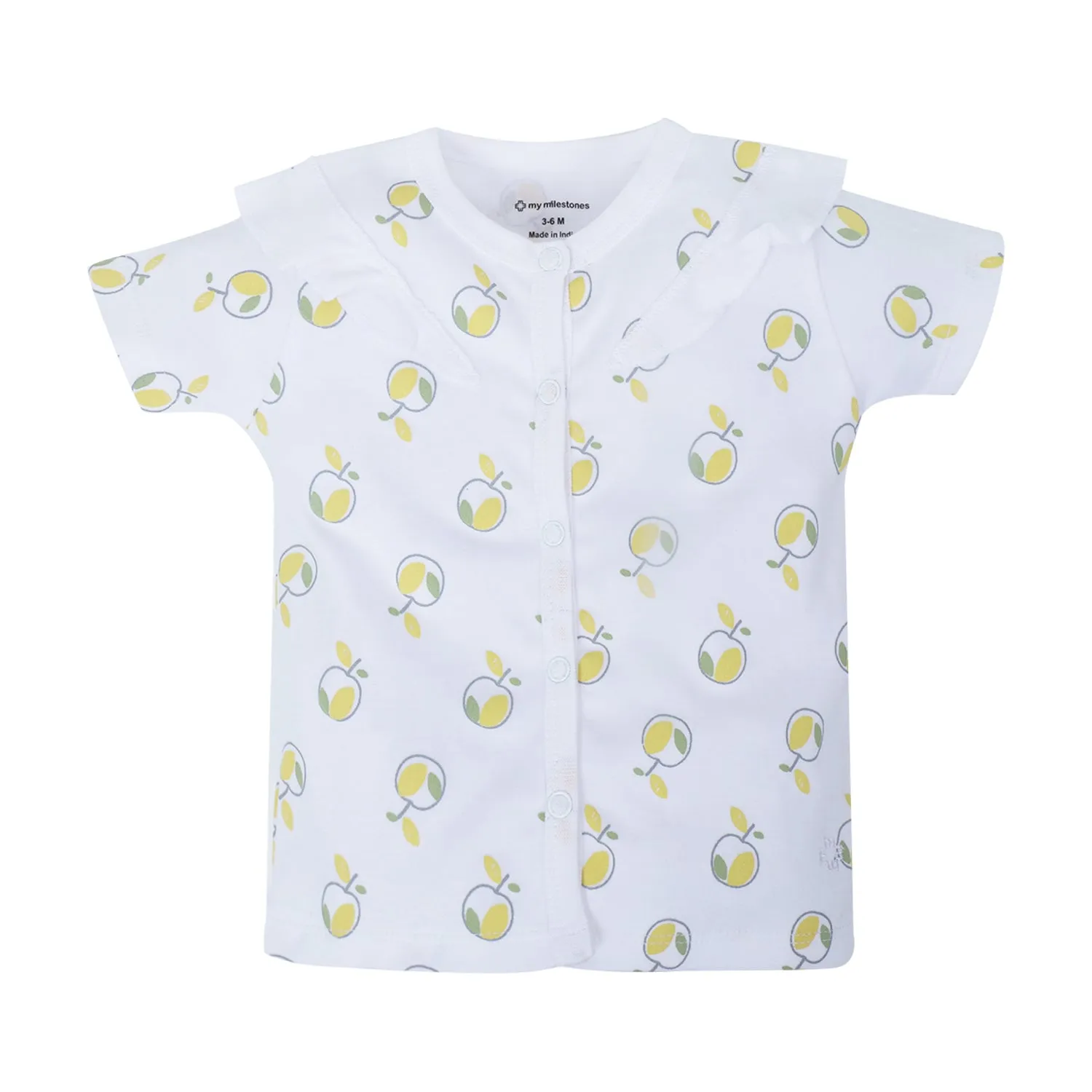 Top Half Sleeves Girls Shoulder Frill - Apple Print